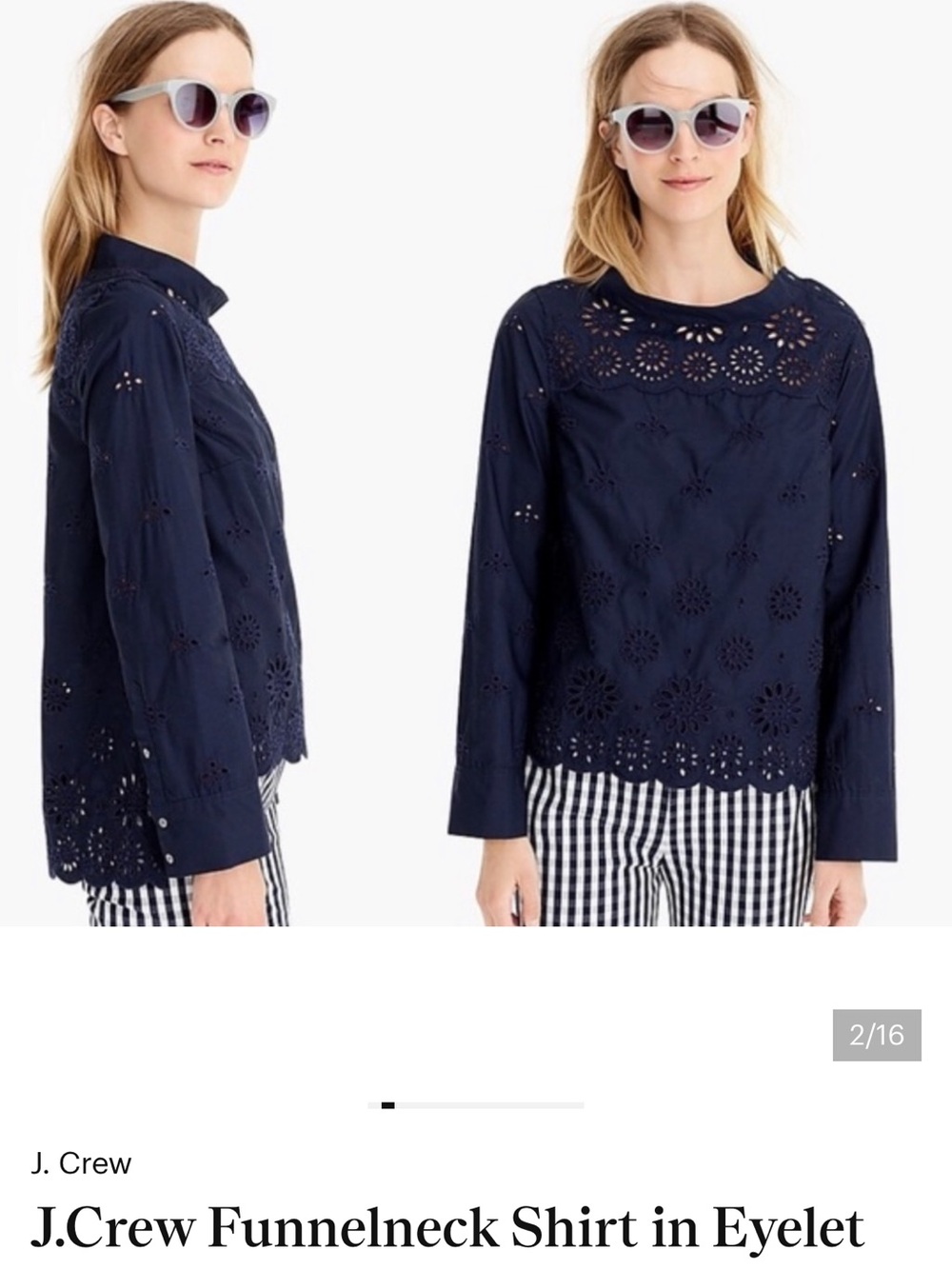 J. Crew Navy Eyelet Button-Down Funnelneck Top
